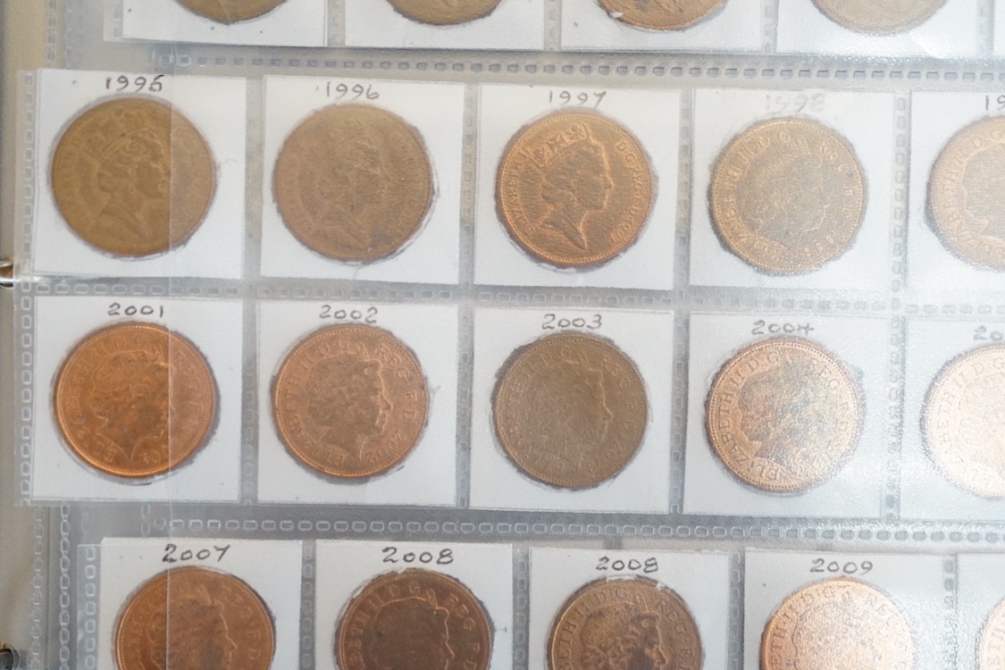 Seven albums of Queen Elizabeth II decimal coinage most brilliant UNC including scarce 50p coins, £2 coins etc (1 box)